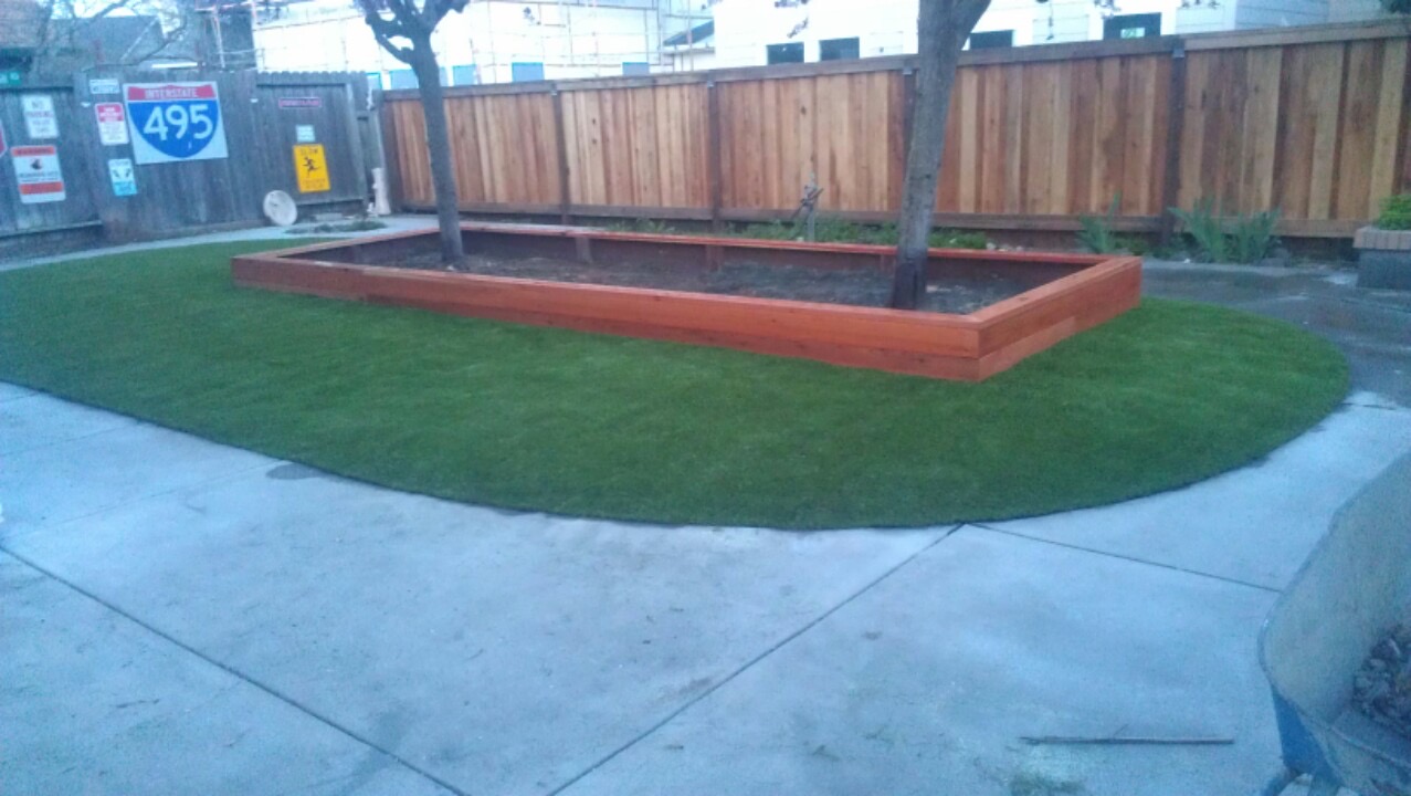 Artificial lawn, garden area with trees, landscaping service by Guys Yard Design in Sonoma, CA