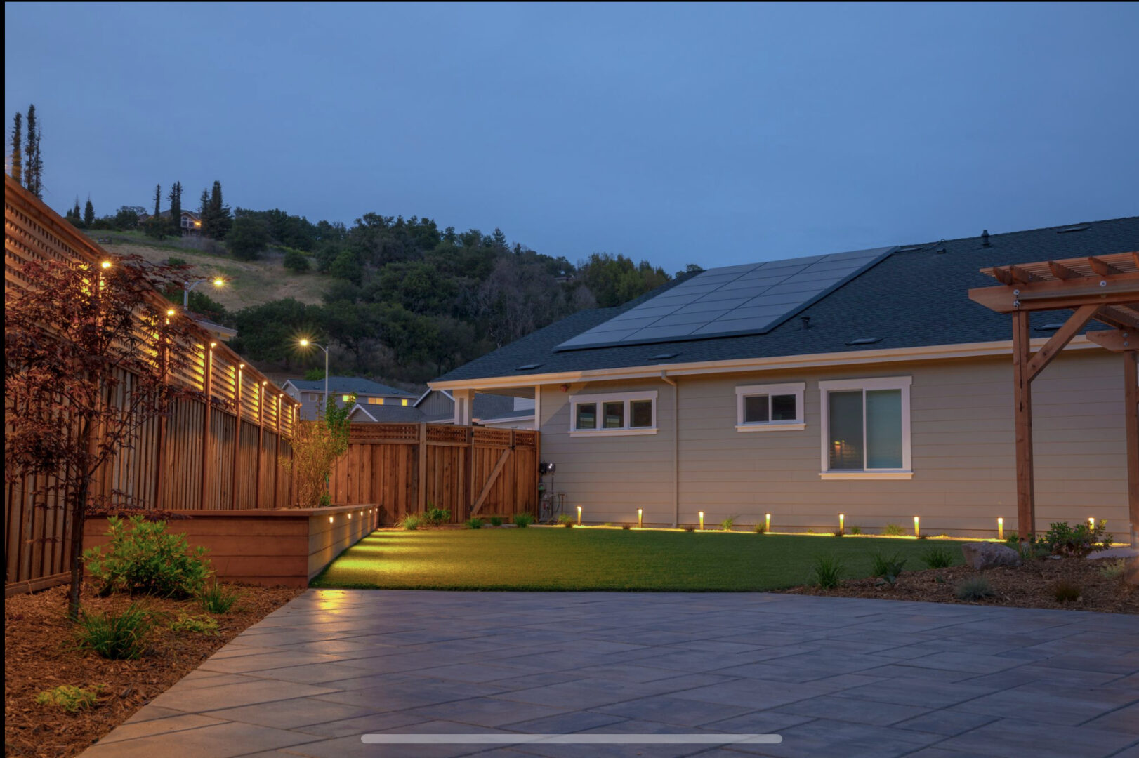Tiles, pebbles, path lights, landscaping project by Guys Yard Design in Sonoma, CA